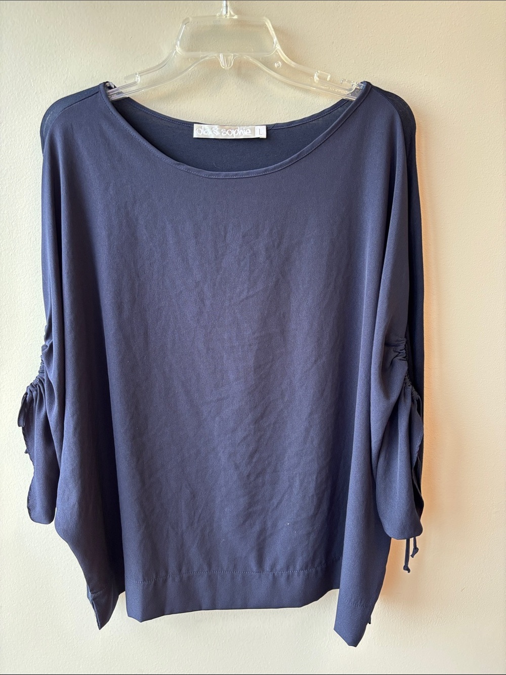 Lola & Sophie Navy Ruched Sleeve Women's Top